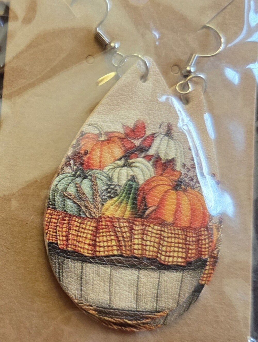 Fall Pumpkin Basket Teardrop Earrings